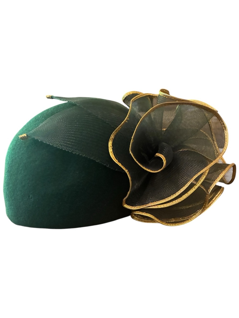Vintage F&M Hat Co. Emerald Green 100% Wool Fascinator - WPL 4384 Made in USA - Picture 4 of 9